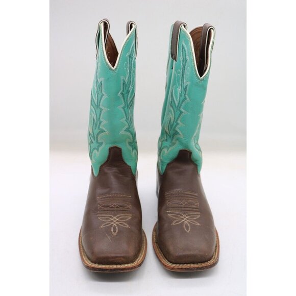 Kid's Justin Brown/Turquoise Leather Round Toe Roper Western Boots-Size 3.5D - Picture 1 of 10